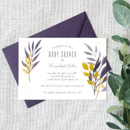 Paarse Gouden Glitter Botanisch Baby shower Kaart
