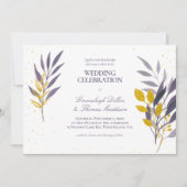 Paarse gouden glitter botanische bruiloft kaart (Voorkant)
