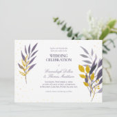 Paarse gouden glitter botanische bruiloft kaart (Staand voorkant)