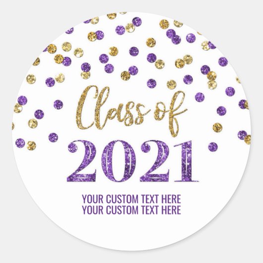 Paarse Gouden Glitter Confetti Afstuderen 2021 Ronde Sticker (Voorkant)