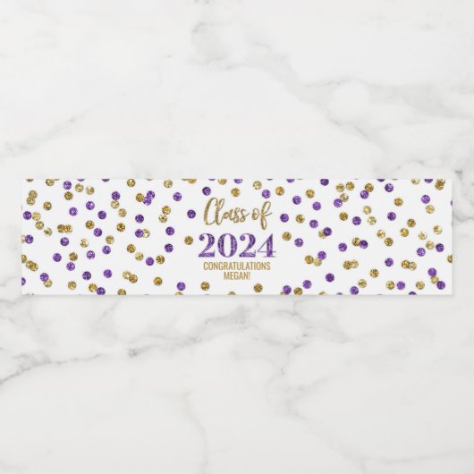 Paarse gouden glitter Confetti Afstuderen Waterfles Etiket (Enkel label)
