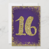 Paarse & Gouden Glitter Crown Sweet 16 Party Kaart (Achterkant)