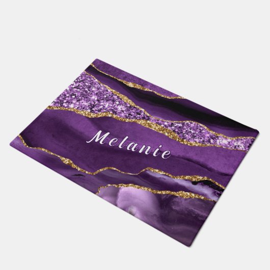 Paarse Gouden Glitter Custom Naam Doormat Deurmat (Schuin)