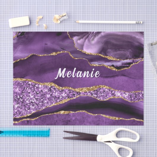 Paarse Gouden Glitter Custom Naam Tissuepapier (Craft)