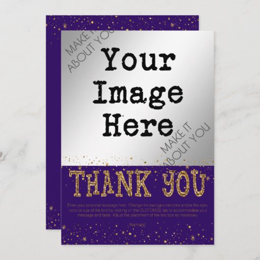 Paarse & Gouden Glitter DANK U--handwrite op de ac Bedankkaart (Voorkant / Achterkant)