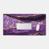 Paarse Gouden Glitter Desk Mat met Aangepaste Naam (Keyboard & Muis)