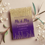 Paarse gouden glitter druppels script MR MRS bruil Kaart