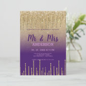 Paarse gouden glitter druppels script MR MRS bruil Kaart (Staand voorkant)