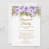 Paarse Gouden Glitter Floral Roos Brunch en Bubbly Kaart (Voorkant)