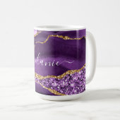 Paarse Gouden Glitter Geode Aangepaste Naam Koffie Koffiemok (Voorkant rechts)