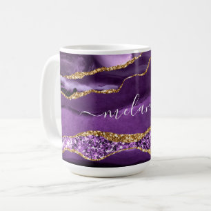 Paarse Gouden Glitter Geode Aangepaste Naam Koffie Koffiemok