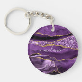 Paarse Gouden Glitter Geode Custom Name Sleutelhan Sleutelhanger (Voorkant)