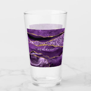 Paarse Gouden Glitter Glas met Aangepaste Naam