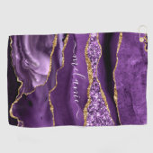 Paarse Gouden Glitter Golfhanddoek met Aangepaste  (Horizontaal)