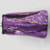 Paarse Gouden Glitter Golfkop Hoesje Custom Name Golfheadcover (Voorkant)