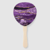 Paarse Gouden Glitter Handventilator met Aangepast Handwaaier (Achterkant)