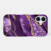 Paarse Gouden Glitter iPhone Case met Aangepaste N 16 Hoesje (Achterkant horizontaal)