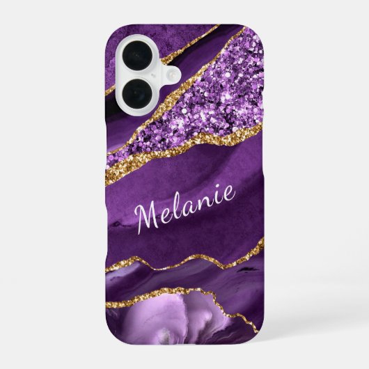 Paarse Gouden Glitter iPhone Case met Aangepaste N 16 Hoesje (Achterkant)