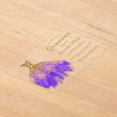 Paarse Gouden Glitter Jurk Script Quinceañera Part Acryl Uitnodigingen (Laagn)
