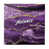 Paarse Gouden Glitter Keramische Tegeltje Cadeau A (Voorkant)