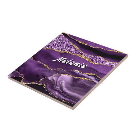 Paarse Gouden Glitter Keramische Tegeltje Cadeau A (Zijkant)