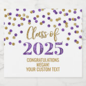 Paarse Gouden Glitter Klasse van 2025 Afstuderen Sparkling Wijnetiket (Enkel label)