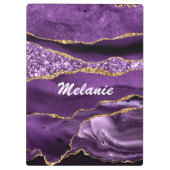 Paarse Gouden Glitter Klembord met Aangepaste Naam (Achterkant)