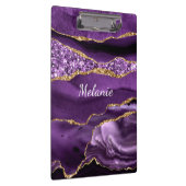 Paarse Gouden Glitter Klembord met Aangepaste Naam (Rechts)