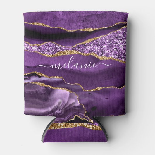 Paarse Gouden Glitter Koelbox met Aangepaste Naam Blikjeskoeler (Voorkant)