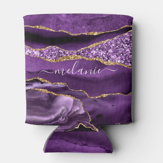 Paarse Gouden Glitter Koelbox met Aangepaste Naam Blikjeskoeler (Achterkant)