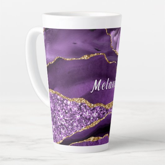 Paarse Gouden Glitter Latte Mok met Aangepaste Naa (Linkerhoek)
