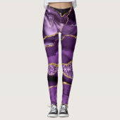 Paarse Gouden Glitter Leggings met Aangepaste Naam (Voorkant)