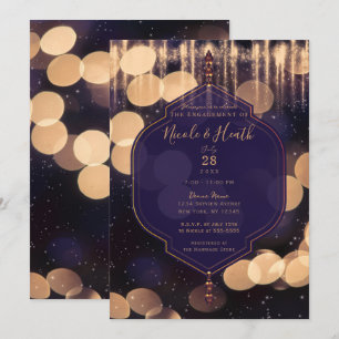 Paarse Gouden Glitter Lichtjes Mystieke Verlovings Kaart
