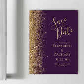 Paarse Gouden Glitter Magnetische Save the Date
