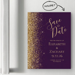 Paarse Gouden Glitter Magnetische Save the Date