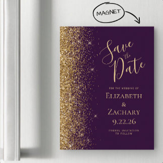 Paarse Gouden Glitter Magnetische Save the Date