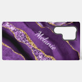 Paarse gouden glitter marmer aangepaste Jouw namen Samsung Galaxy Hoesje (Achterkant horizontaal)