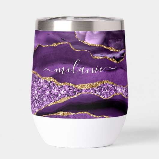 Paarse gouden glitter marmer aangepaste naam (Achterkant)