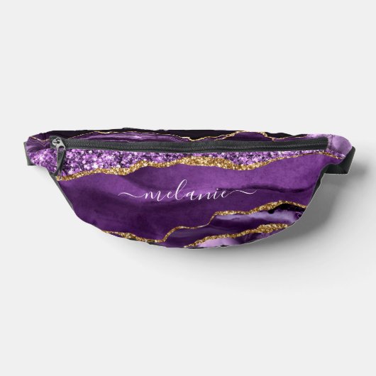 Paarse gouden glitter marmer aangepaste naam Fanny Heuptasje (Liggend)