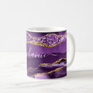 Paarse Gouden Glitter Marmer Aangepaste Naam Koffi Koffiemok