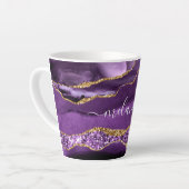 Paarse Gouden Glitter Marmer Aangepaste Naam Latte Mok (Linkerhoek)