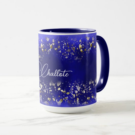 Paarse gouden glitter marmer aangepaste naam mok (Voorkant rechts)