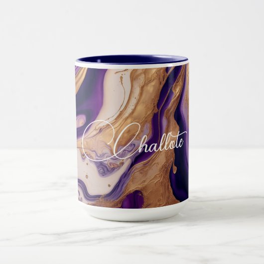 Paarse gouden glitter marmer aangepaste naam mok (Midden)