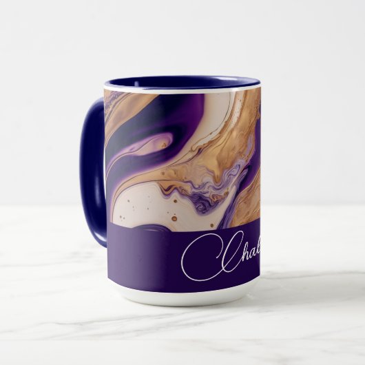 Paarse gouden glitter marmer aangepaste naam mok (Voorkant links)