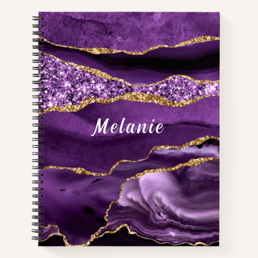 Paarse Gouden Glitter Marmer Aangepaste Naam Notit Notitieboek (Voorkant)