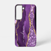 Paarse Gouden Glitter Marmer Aangepaste Naam Perso Samsung Galaxy Hoesje (Achterkant)