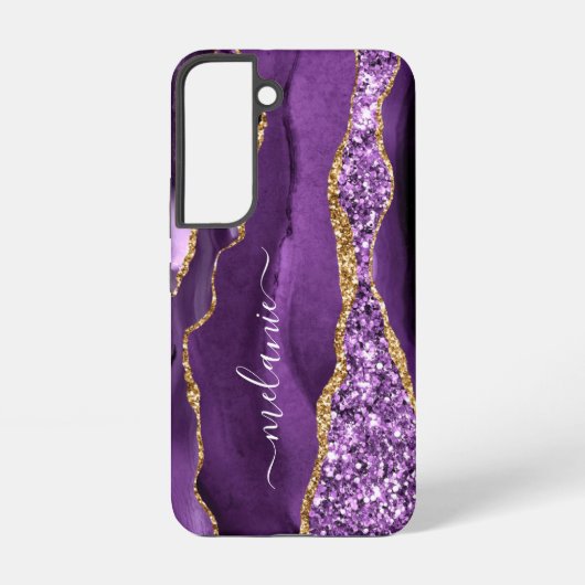 Paarse Gouden Glitter Marmer Aangepaste Naam Perso Samsung Galaxy Hoesje (Achterkant)