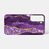 Paarse Gouden Glitter Marmer Aangepaste Naam Perso Samsung Galaxy Hoesje (Achterkant horizontaal)