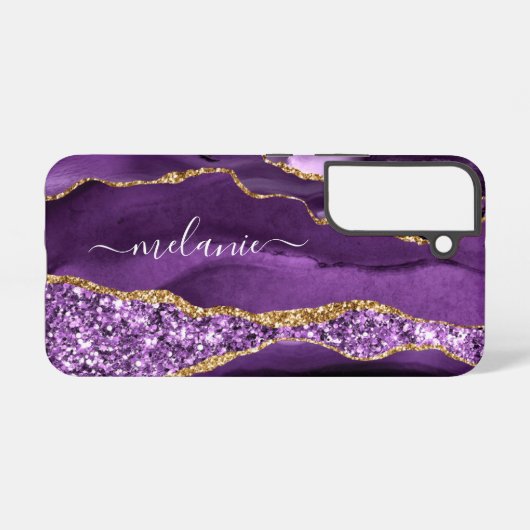 Paarse Gouden Glitter Marmer Aangepaste Naam Perso Samsung Galaxy Hoesje (Achterkant horizontaal)