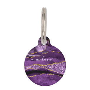 Paarse gouden glitter marmer aangepaste naam pet i huisdierpenning